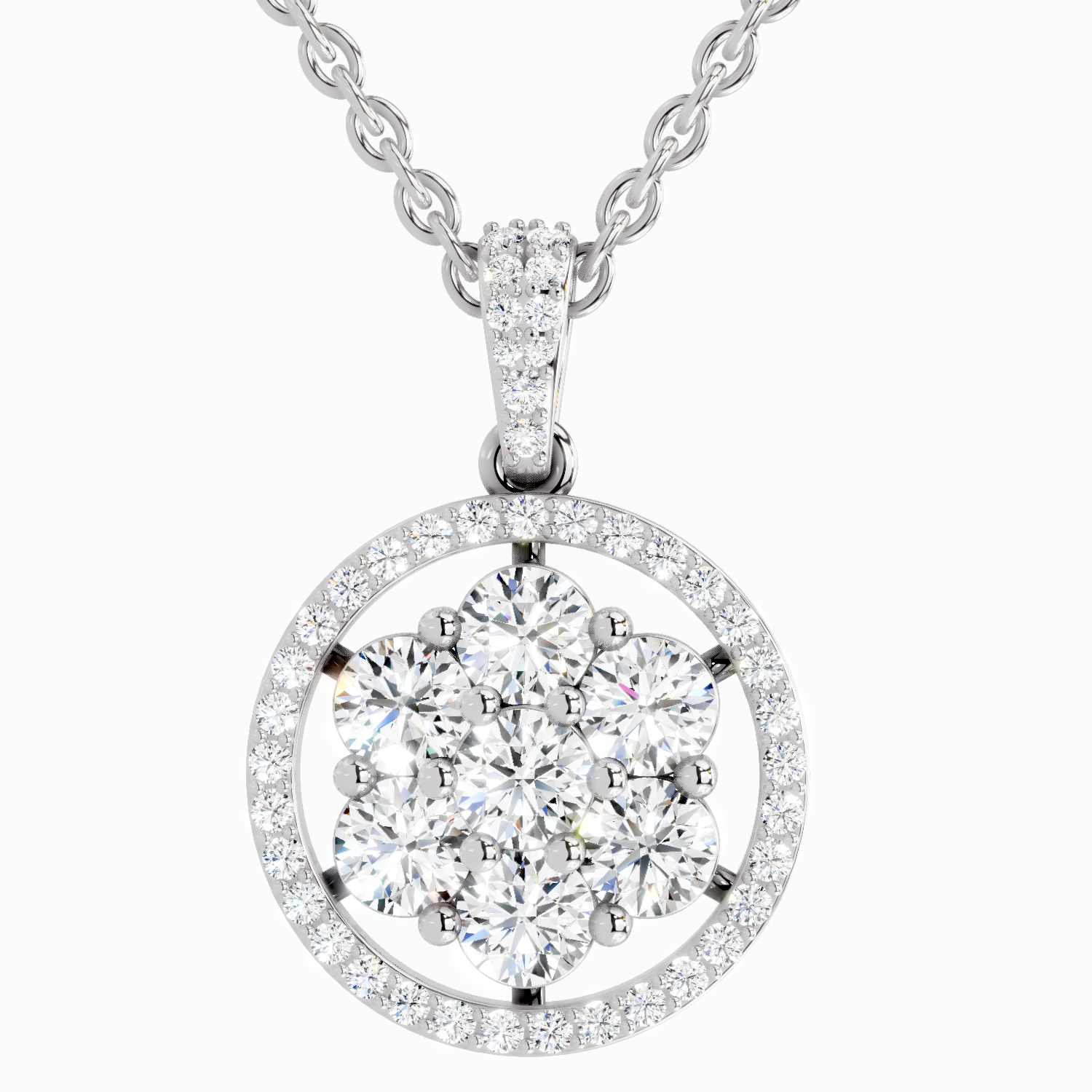 2.13 Carat Round Cluster Halo Pendant 14K - White Gold