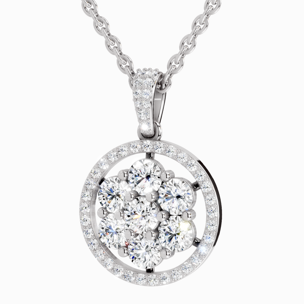 2.13 Carat Round Cluster Halo Pendant 14K - White Gold