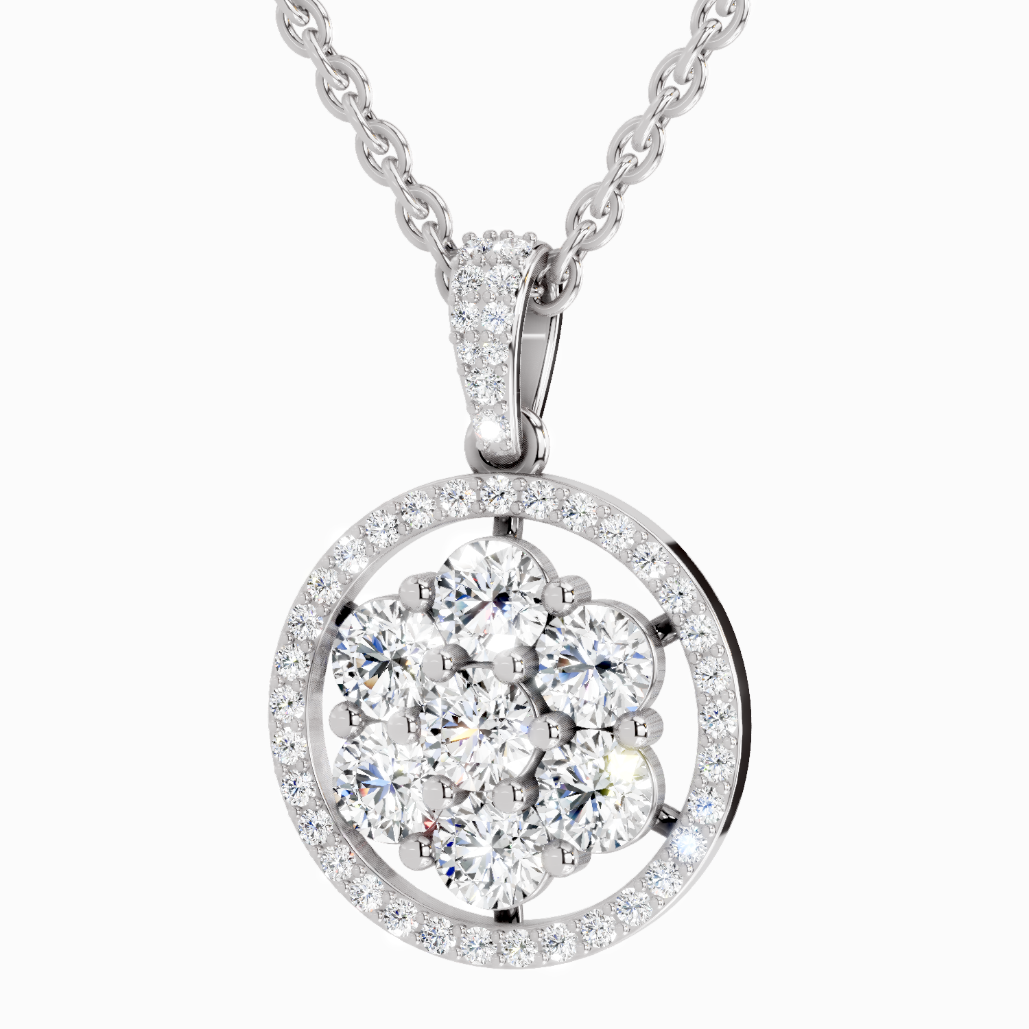 2.13 Carat Round Cluster Halo Pendant 14K - White Gold