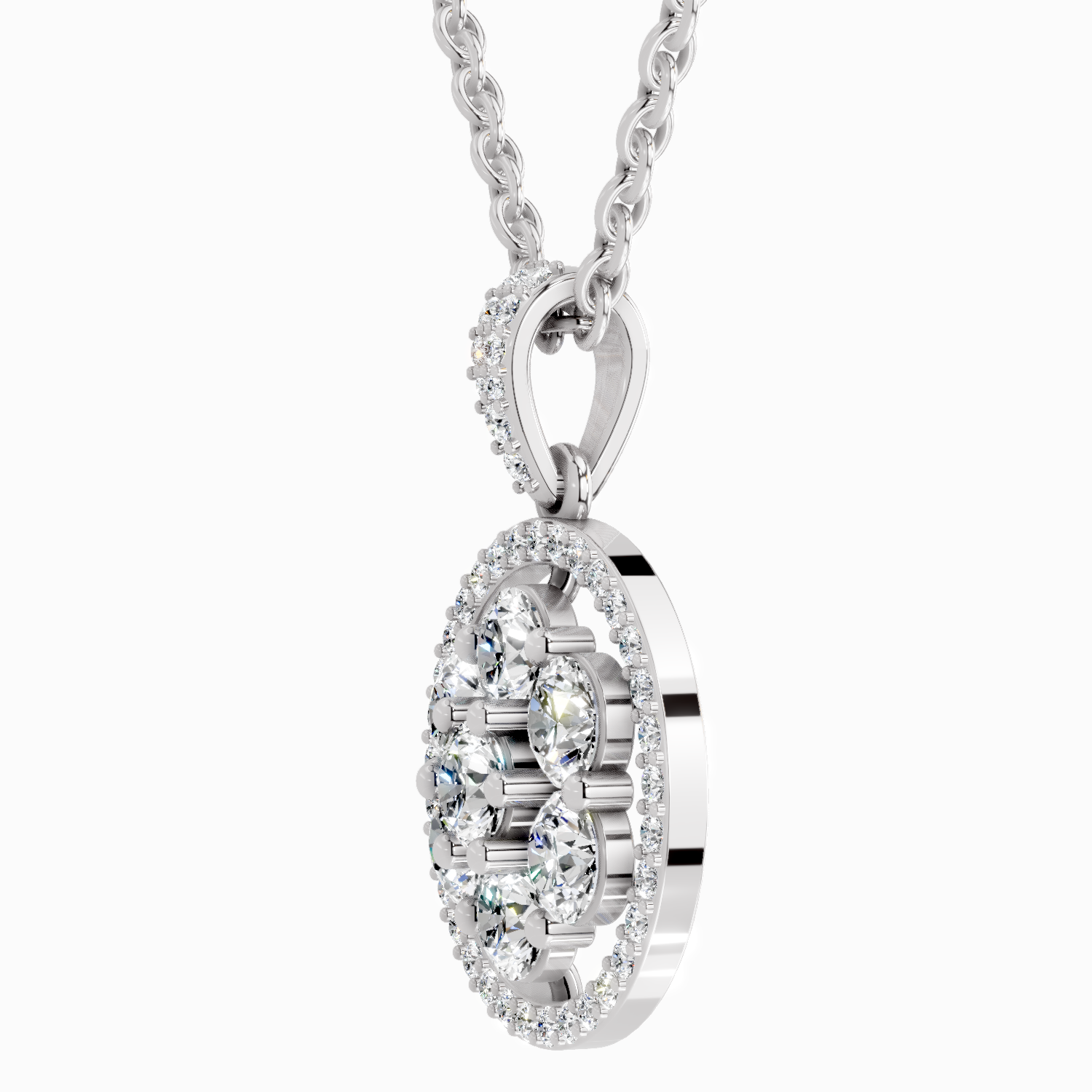 2.13 Carat Round Cluster Halo Pendant 14K - White Gold