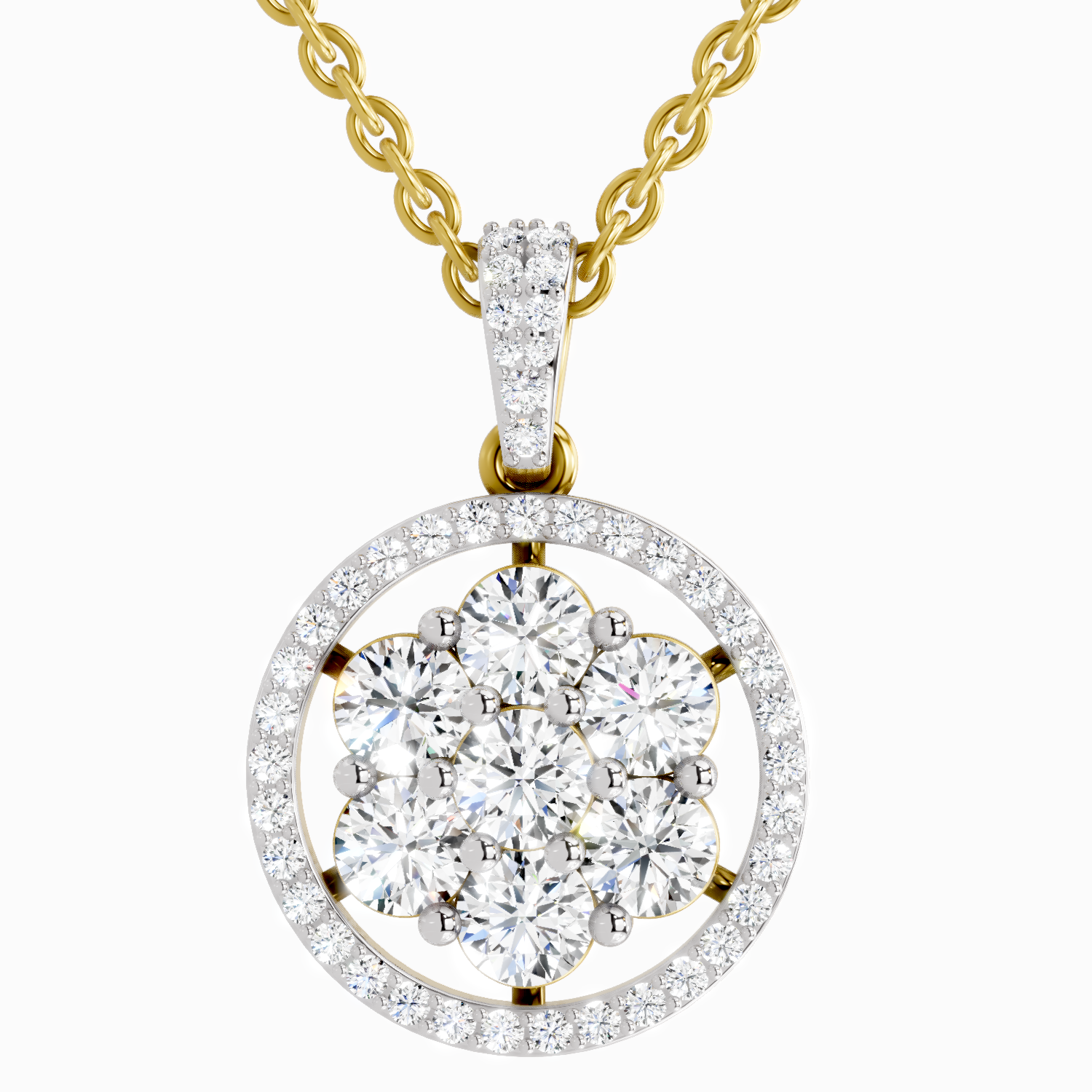 2.13 Carat Round Cluster Halo Pendant 14K