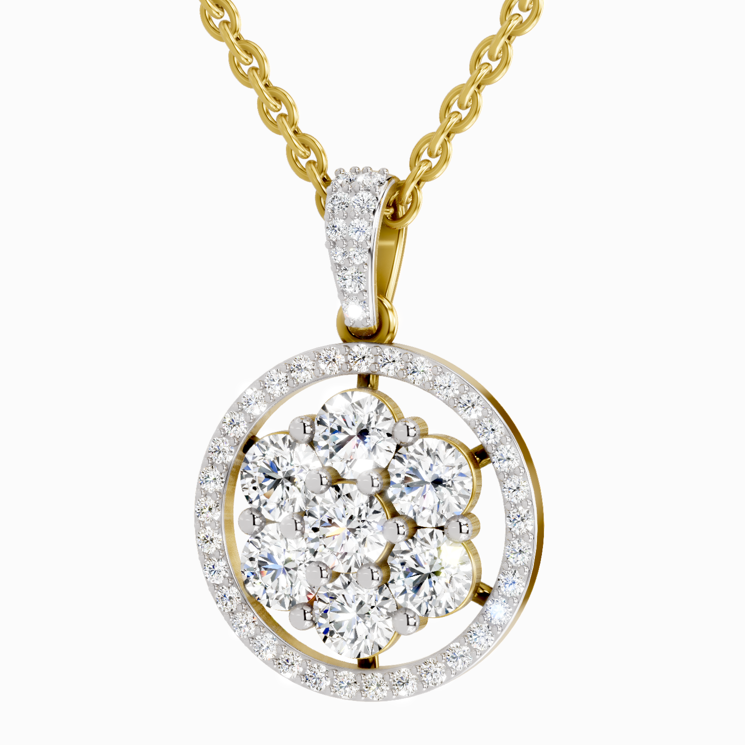 2.13 Carat Round Cluster Halo Pendant 14K