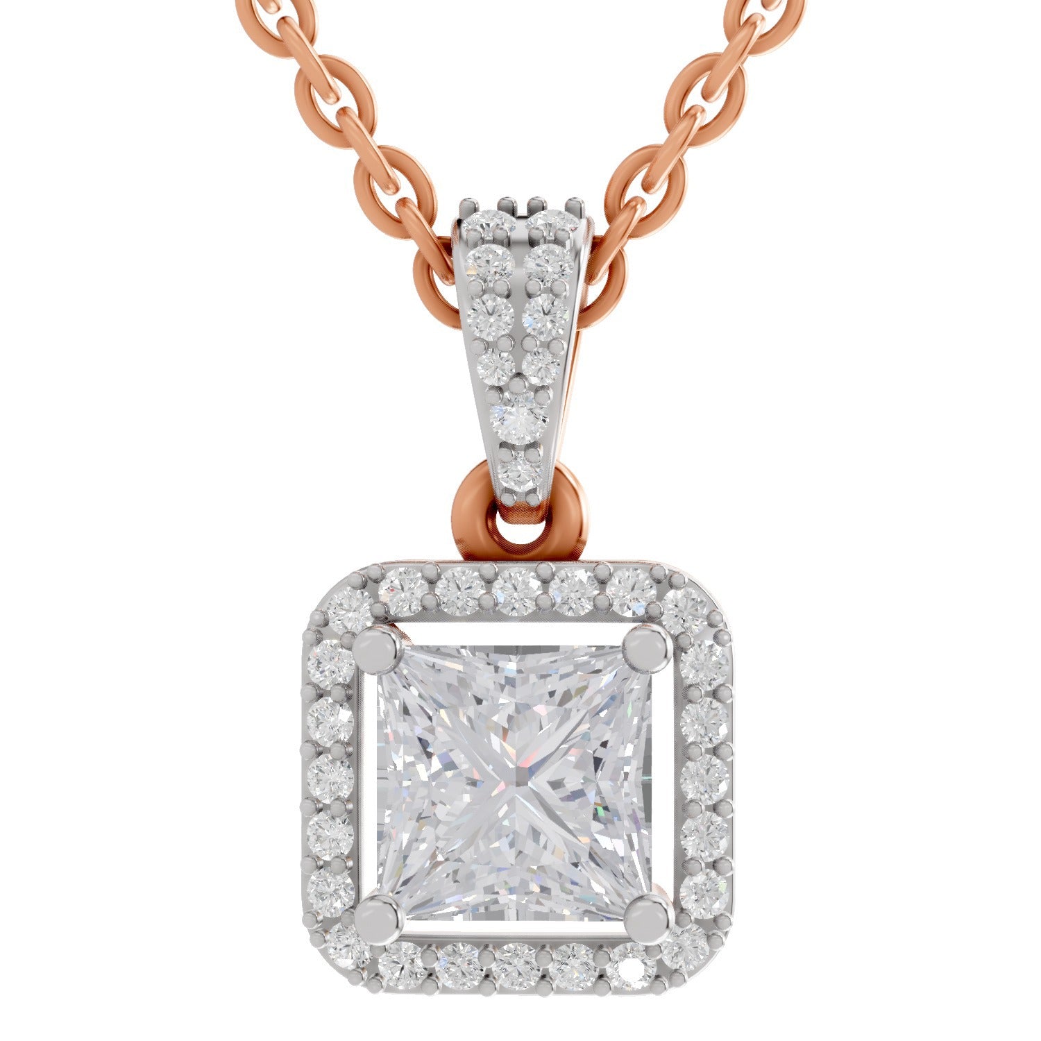 Dreamy Princess-Cut Halo Diamond Pendant