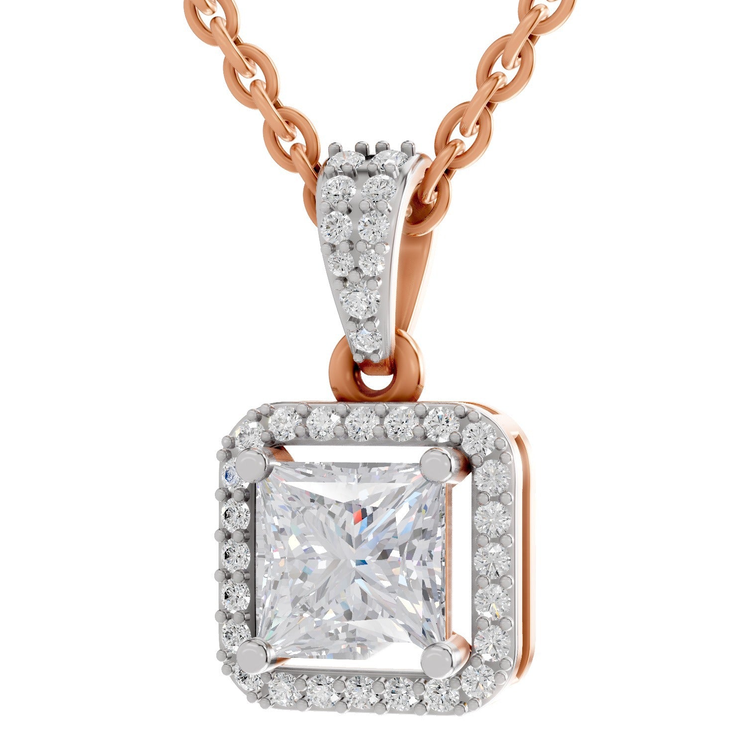Dreamy Princess-Cut Halo Diamond Pendant