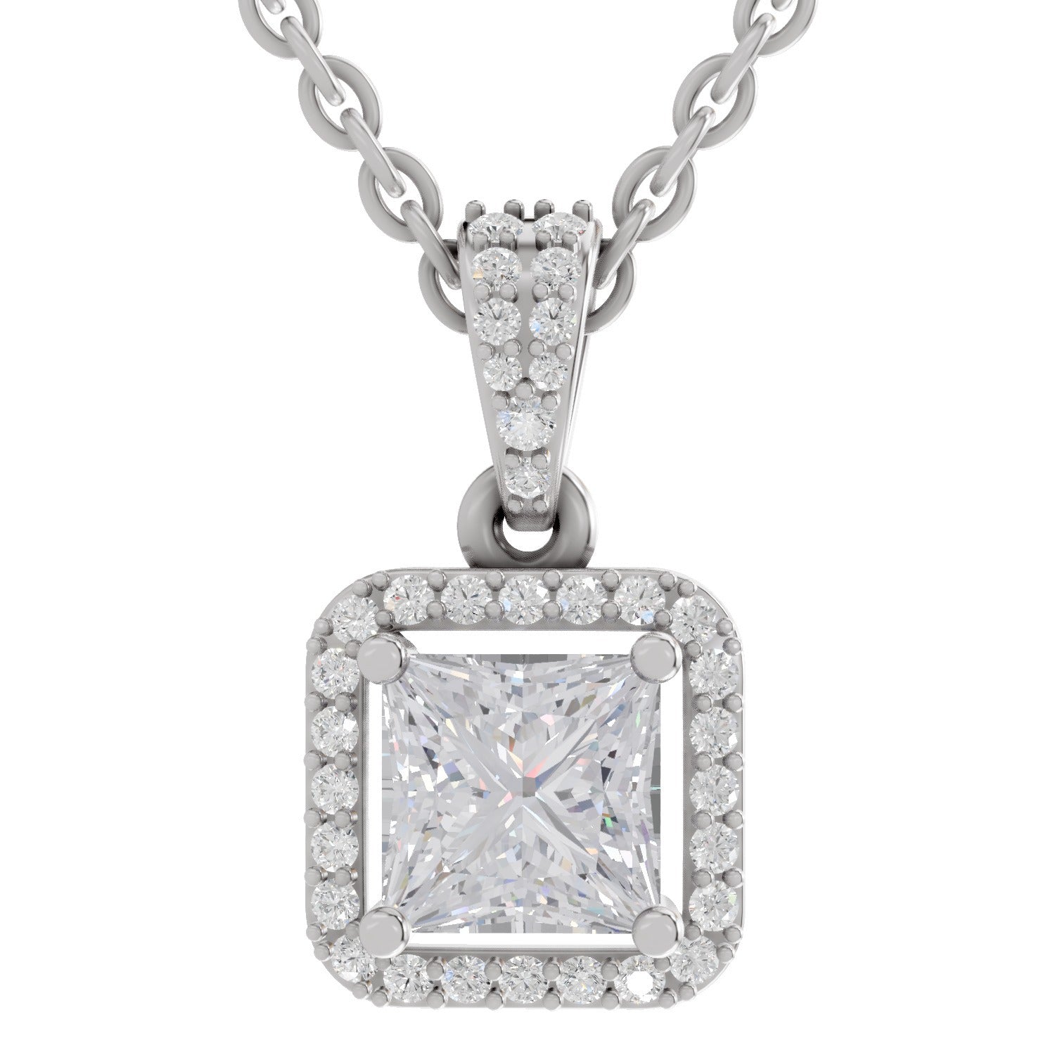 Dreamy Princess-Cut Halo Diamond Pendant