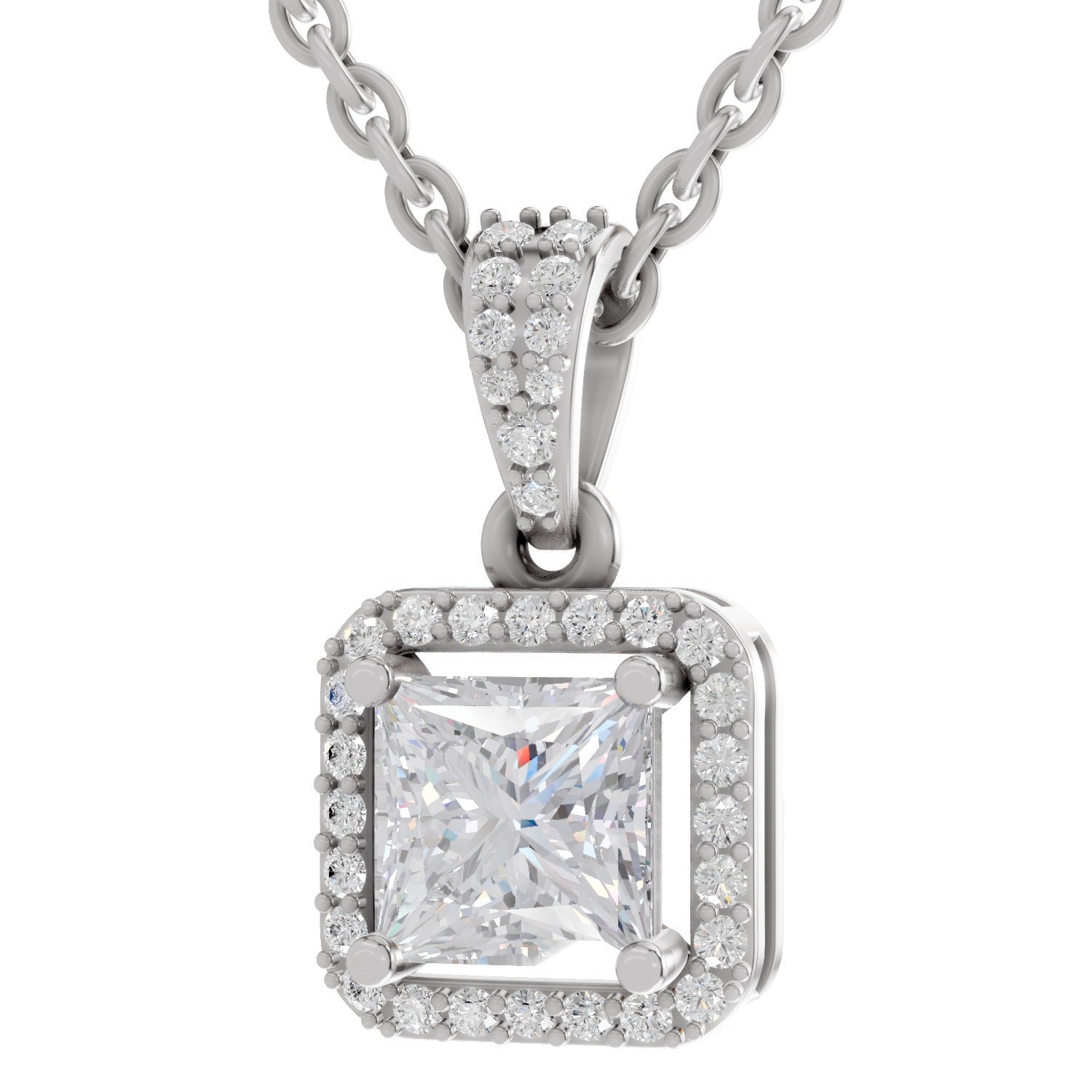 Dreamy Princess-Cut Halo Diamond Pendant