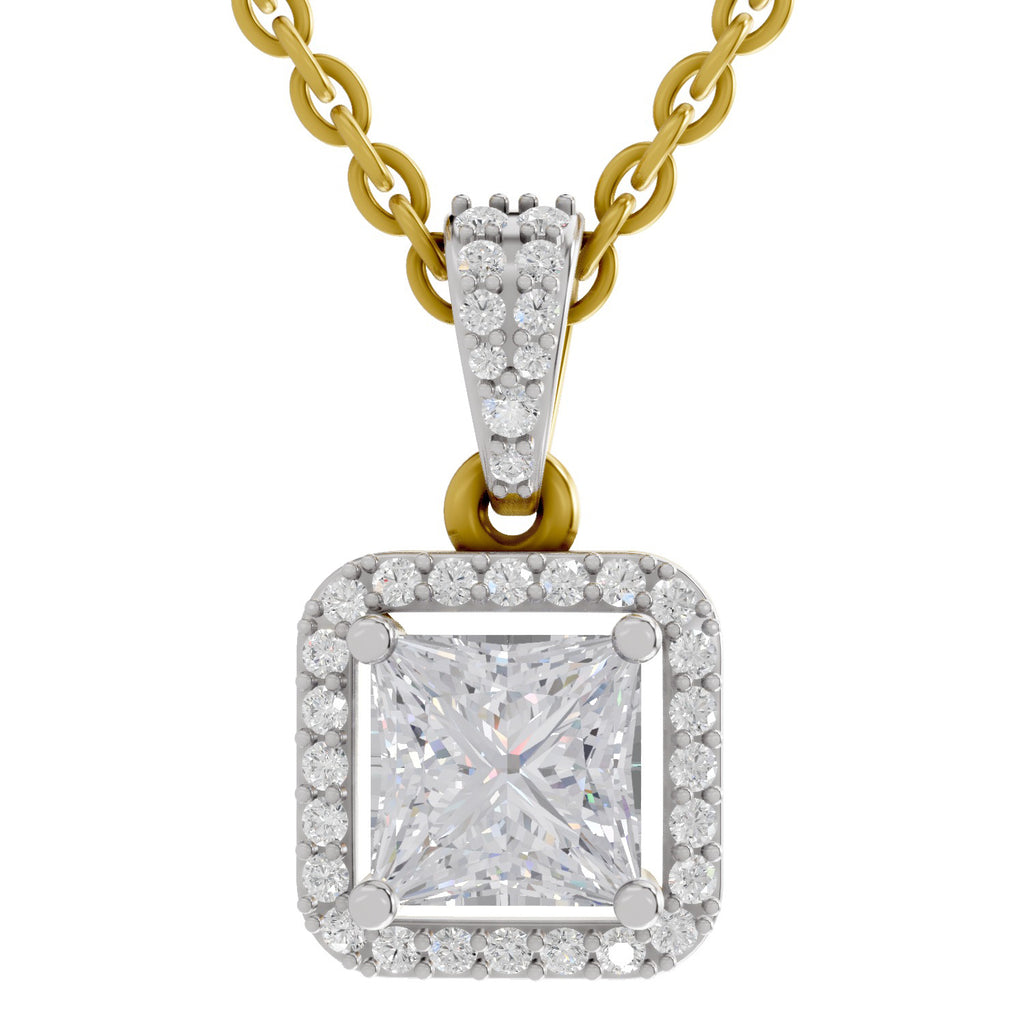 1.27 Carat Princess Shape Halo Diamond Pendant 14K - Rose Gold