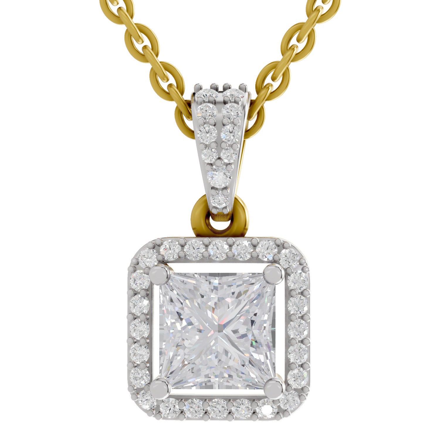 1.27 Carat Princess Shape Halo Diamond Pendant 14K - Rose Gold