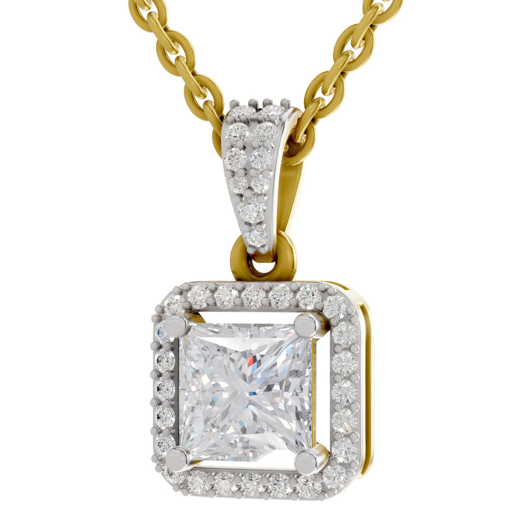 1.27 Carat Princess Shape Halo Diamond Pendant 14K - Rose Gold