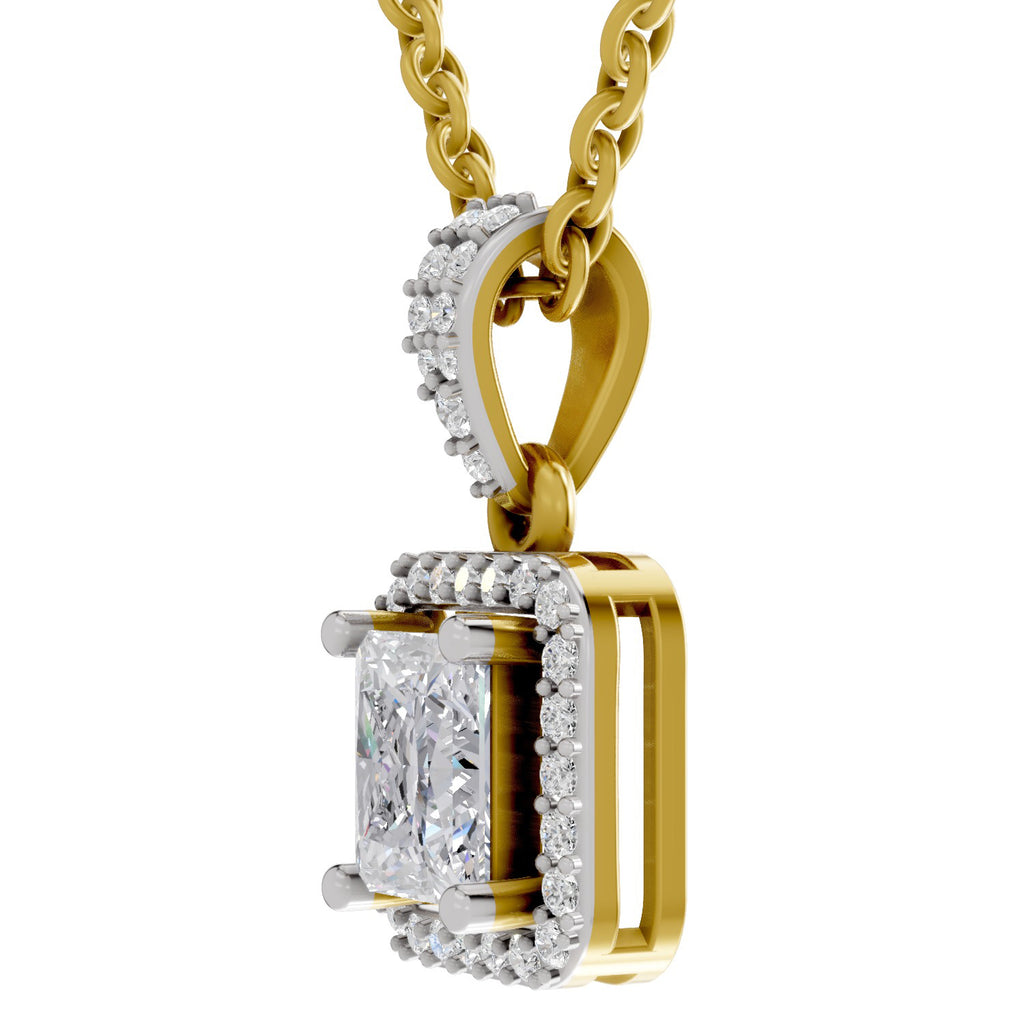 1.27 Carat Princess Shape Halo Diamond Pendant 14K - Rose Gold