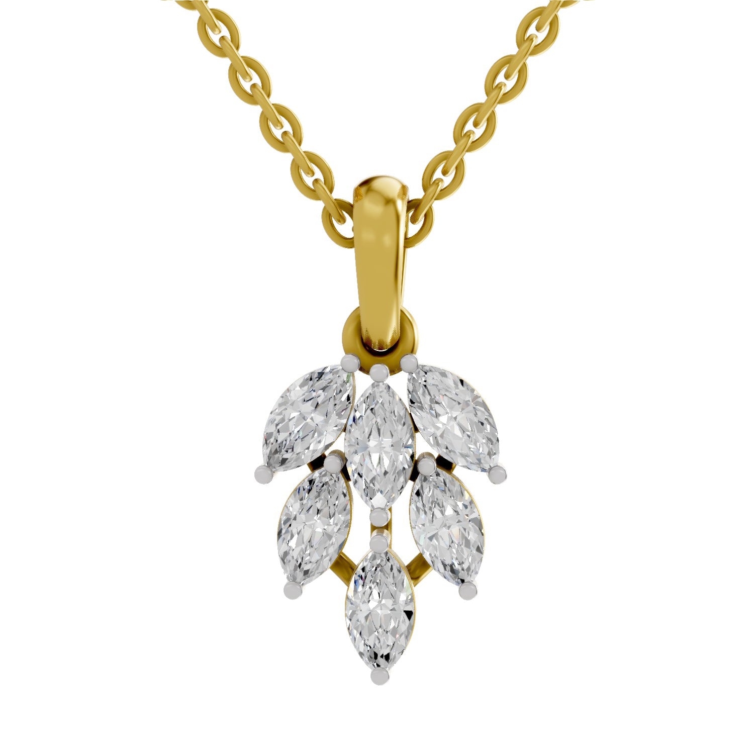 1 Carat Marquise Cut Diamond Leaf Cluster Pendant 14K - Rose Gold