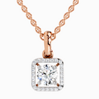 0.99 Carat Round Halo Square Pendant 14K - Rose Gold