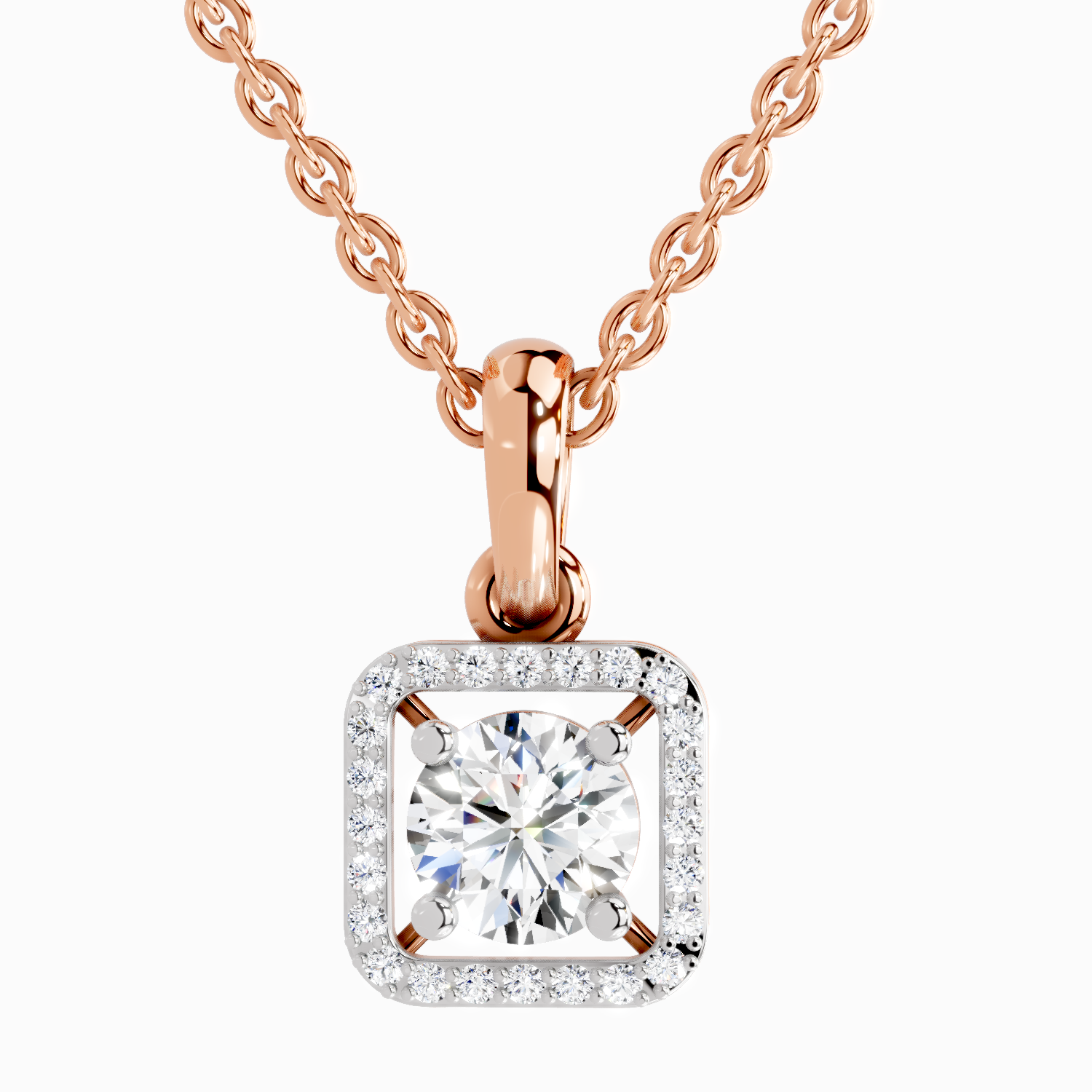 0.99 Carat Round Halo Square Pendant 14K - Rose Gold