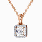 Rose gold diamond pendant on a white background