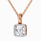 0.99 Carat Round Halo Square Pendant 14K - Rose Gold
