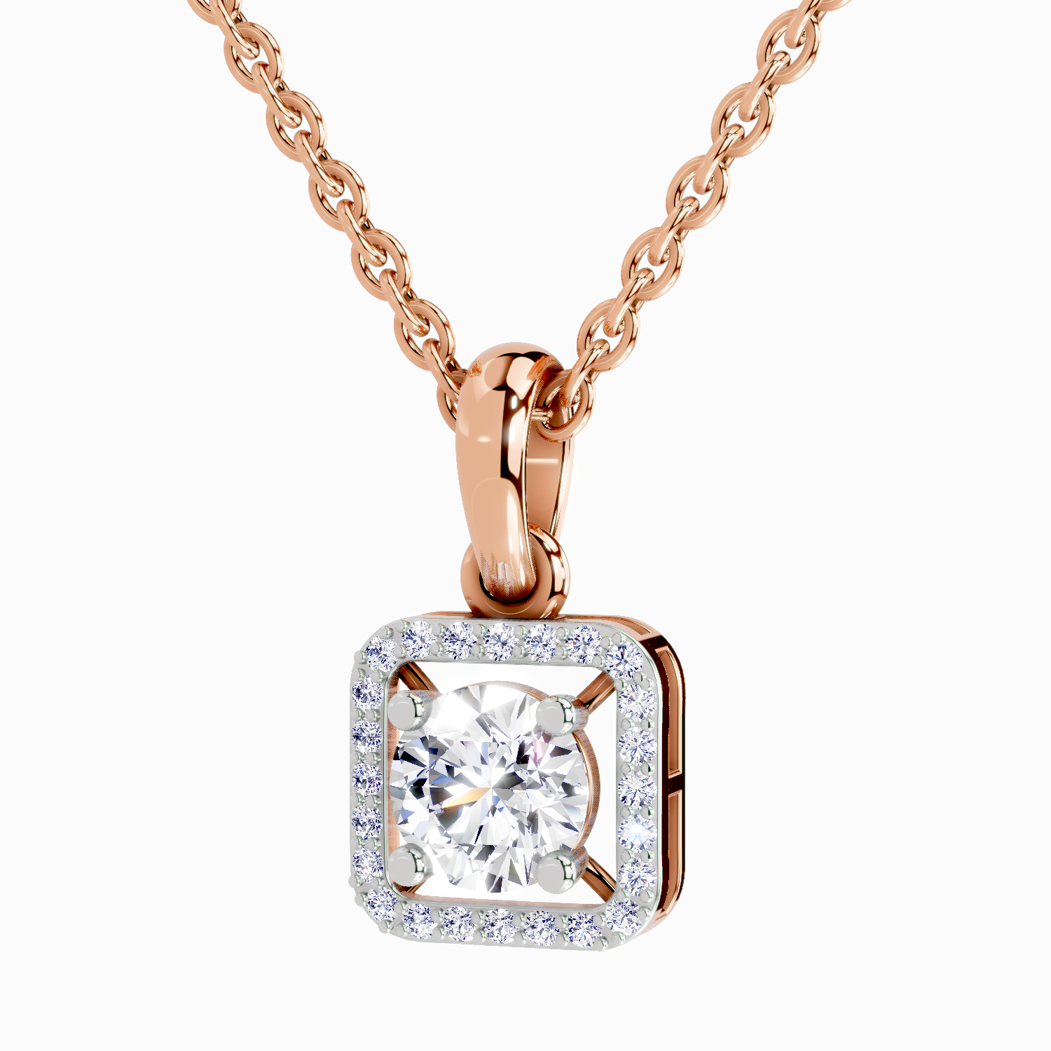 0.99 Carat Round Halo Square Pendant 14K - Rose Gold