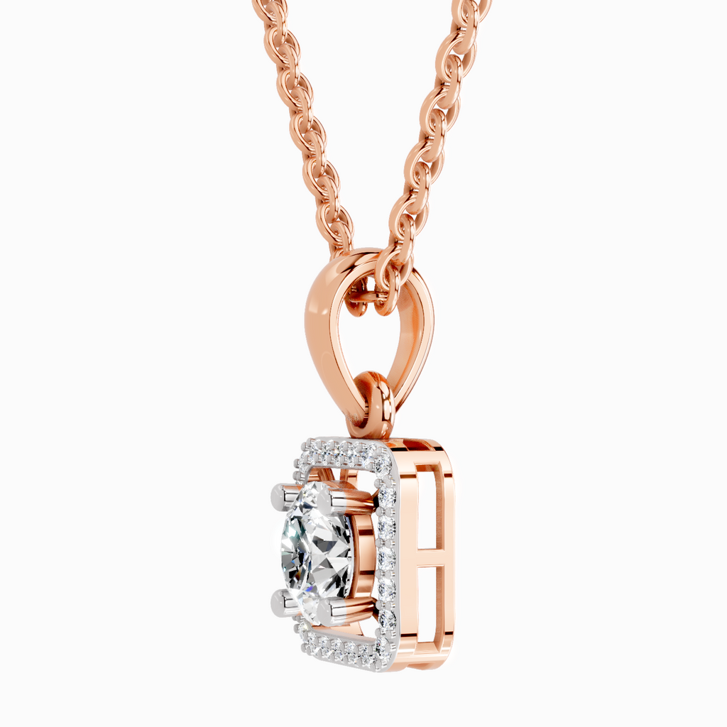 0.99 Carat Round Halo Square Pendant 14K - Rose Gold