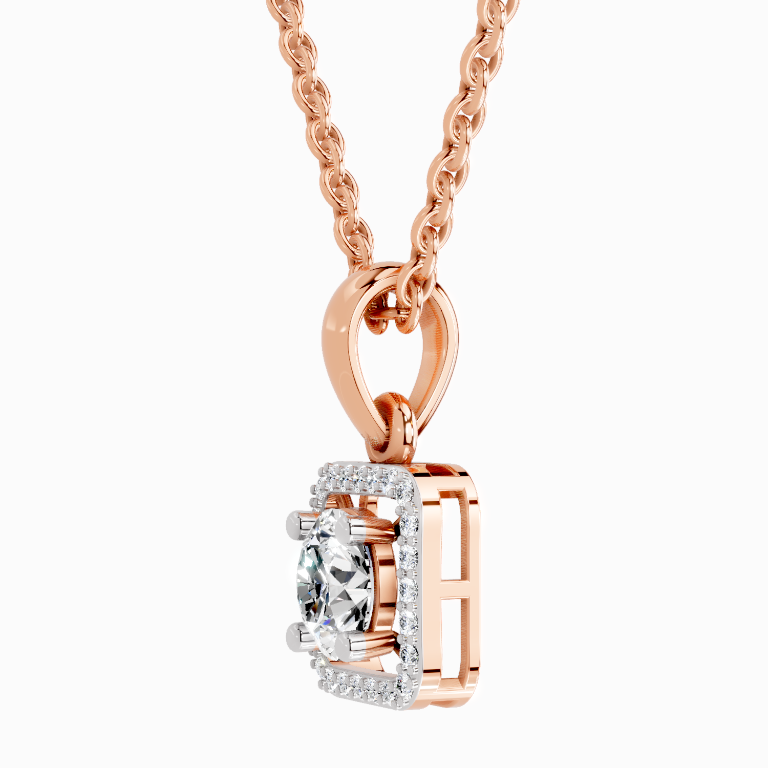 0.99 Carat Round Halo Square Pendant 14K - Rose Gold