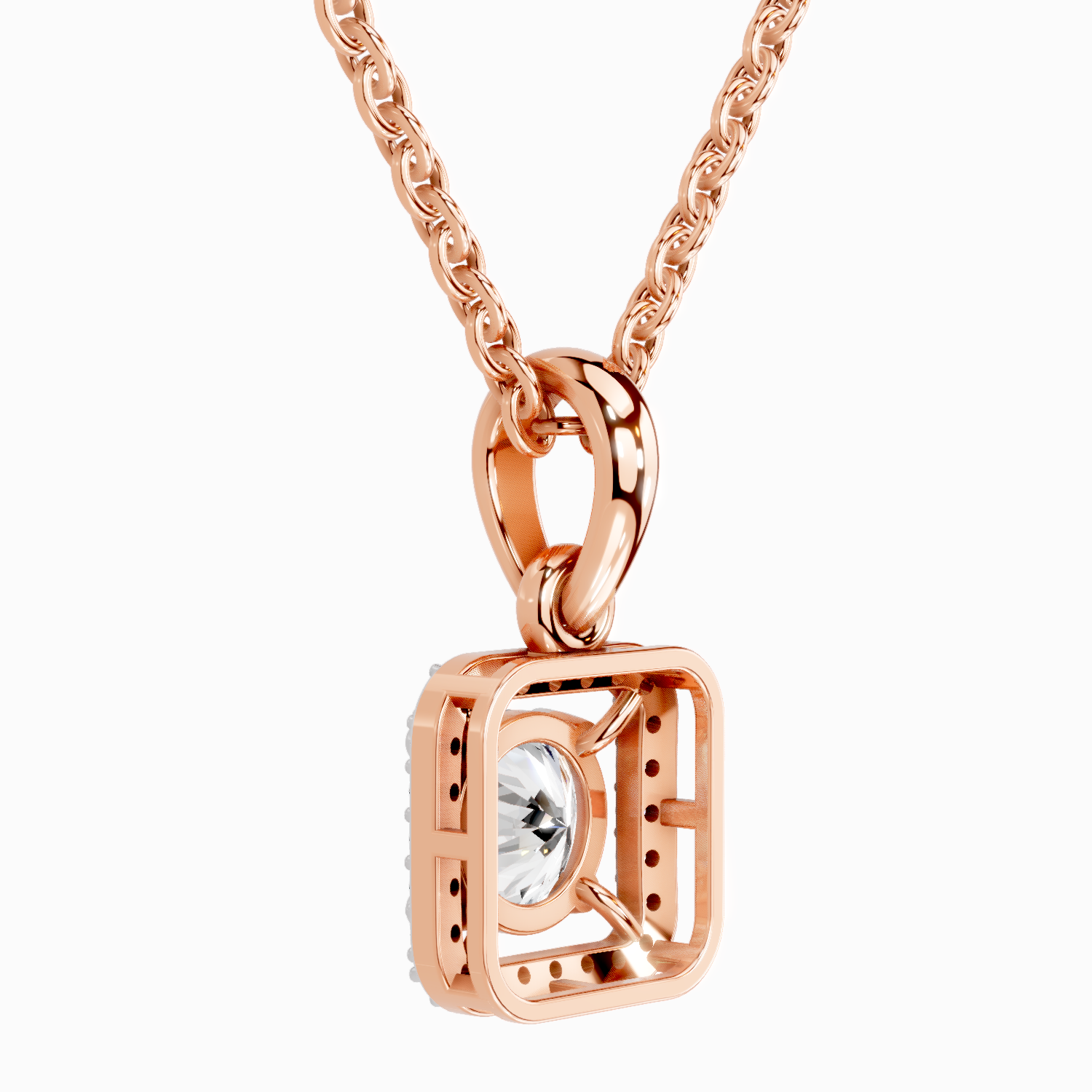 0.99 Carat Round Halo Square Pendant 14K - Rose Gold