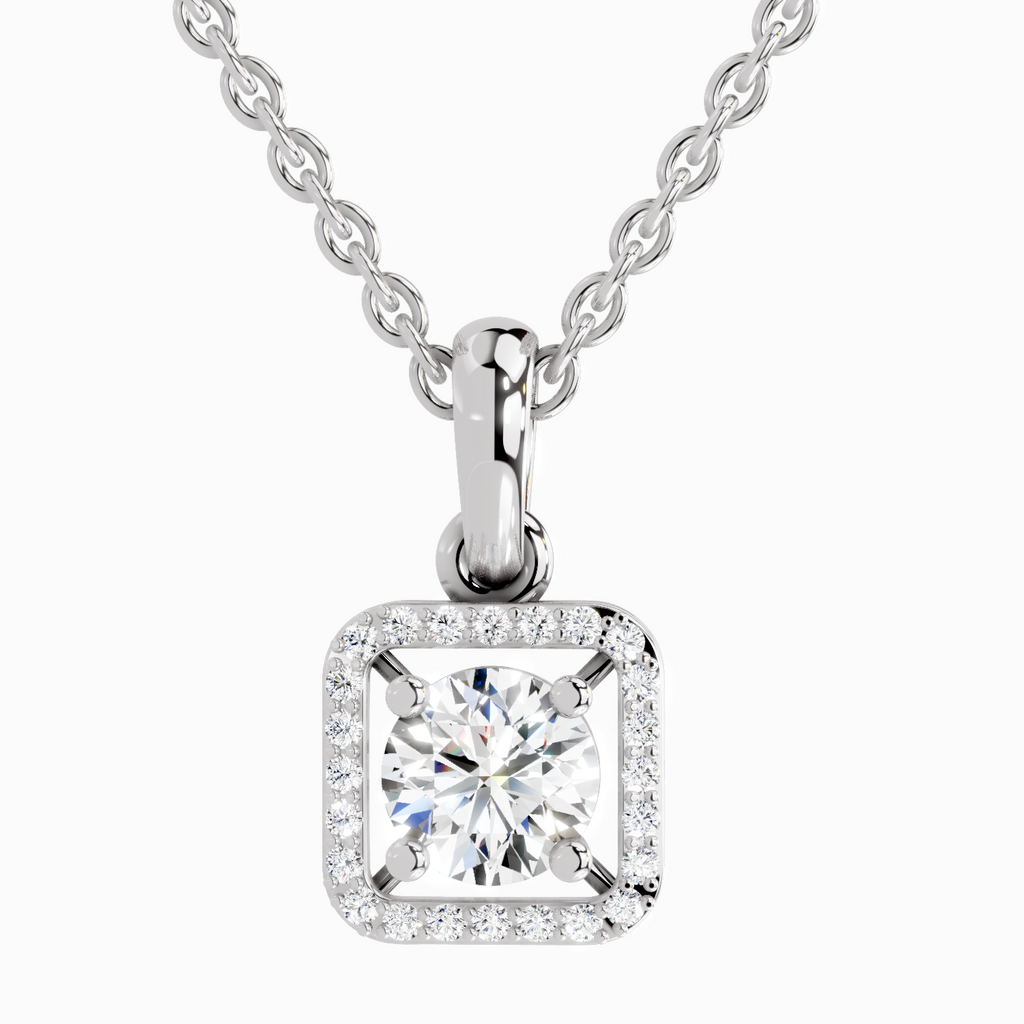 0.99 Carat Round Halo Square Pendant 14K - White Gold