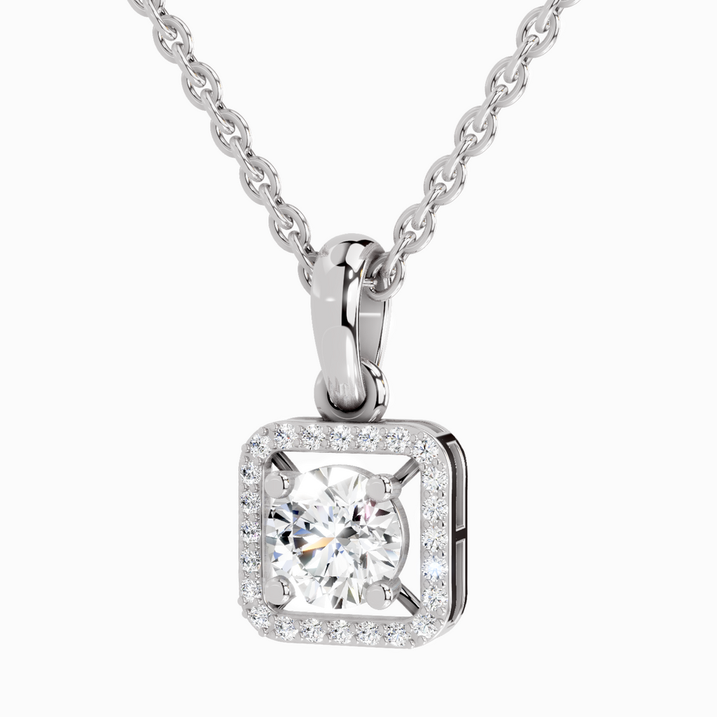 0.99 Carat Round Halo Square Pendant 14K - White Gold