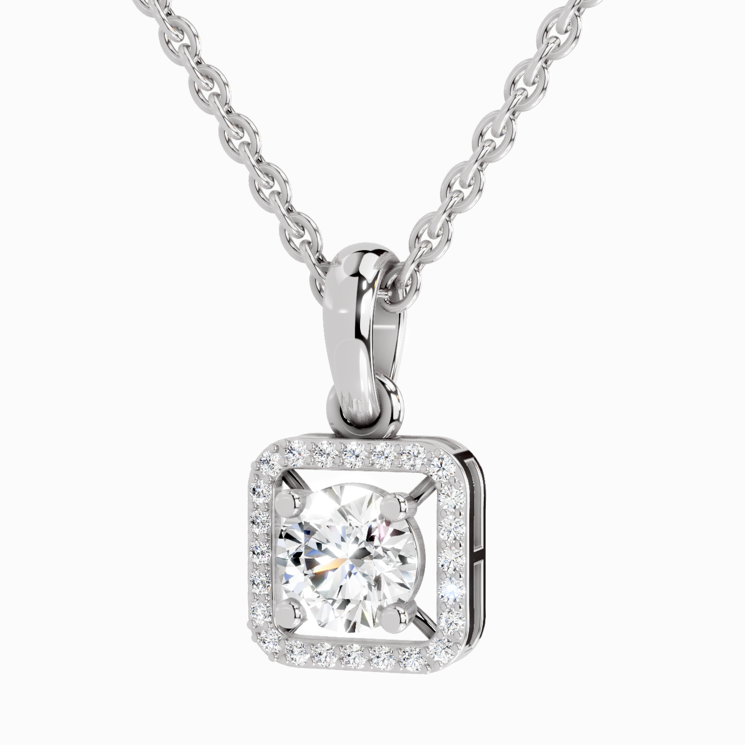 0.99 Carat Round Halo Square Pendant 14K - White Gold