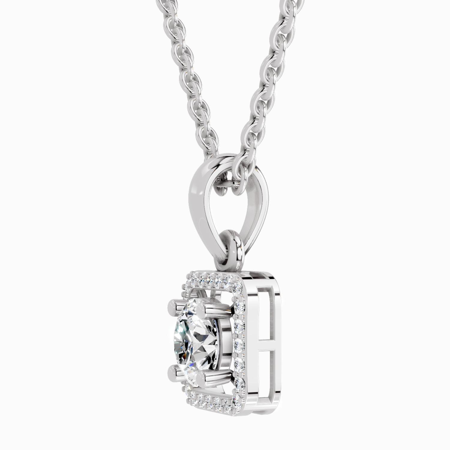 0.99 Carat Round Halo Square Pendant 14K - White Gold