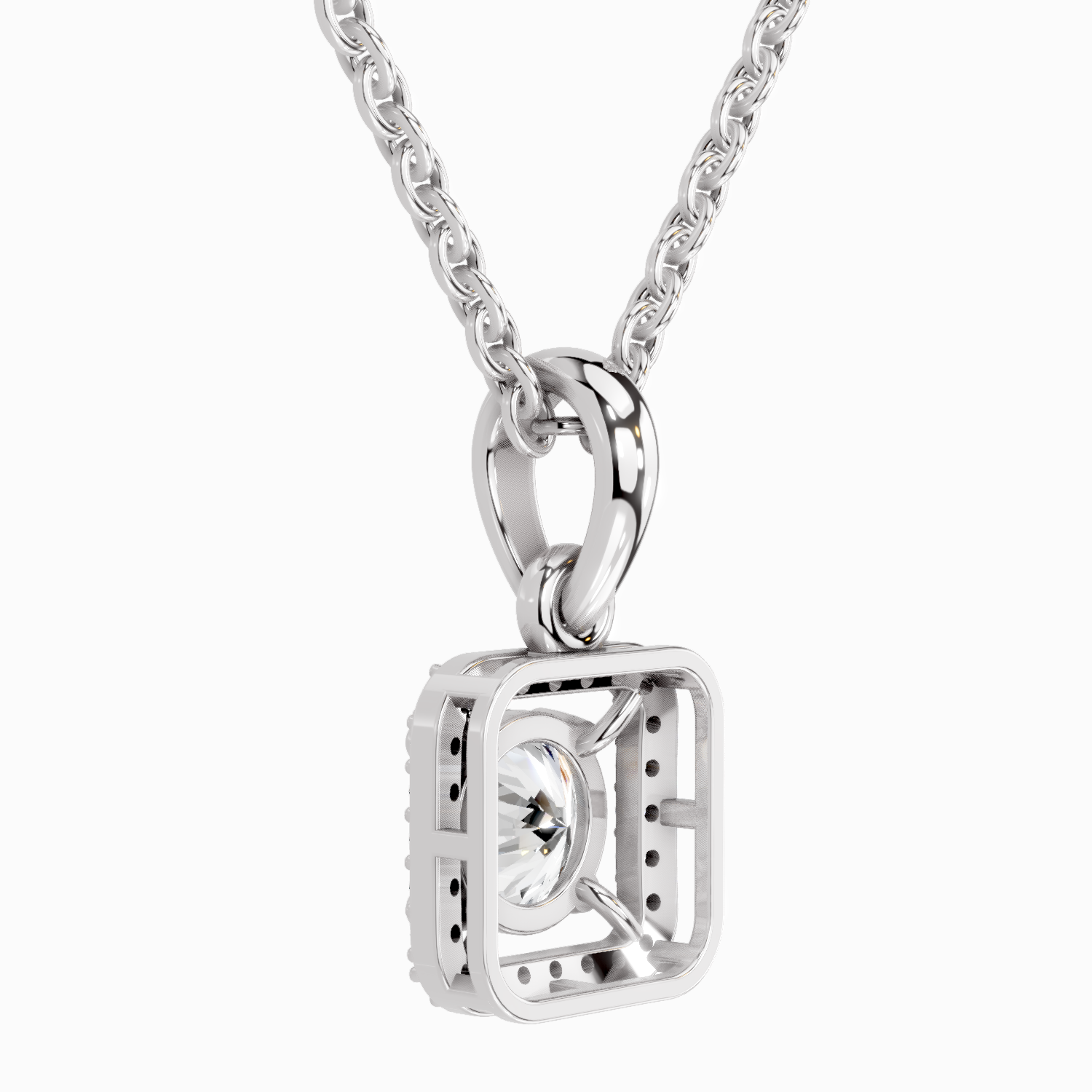 0.99 Carat Round Halo Square Pendant 14K - White Gold