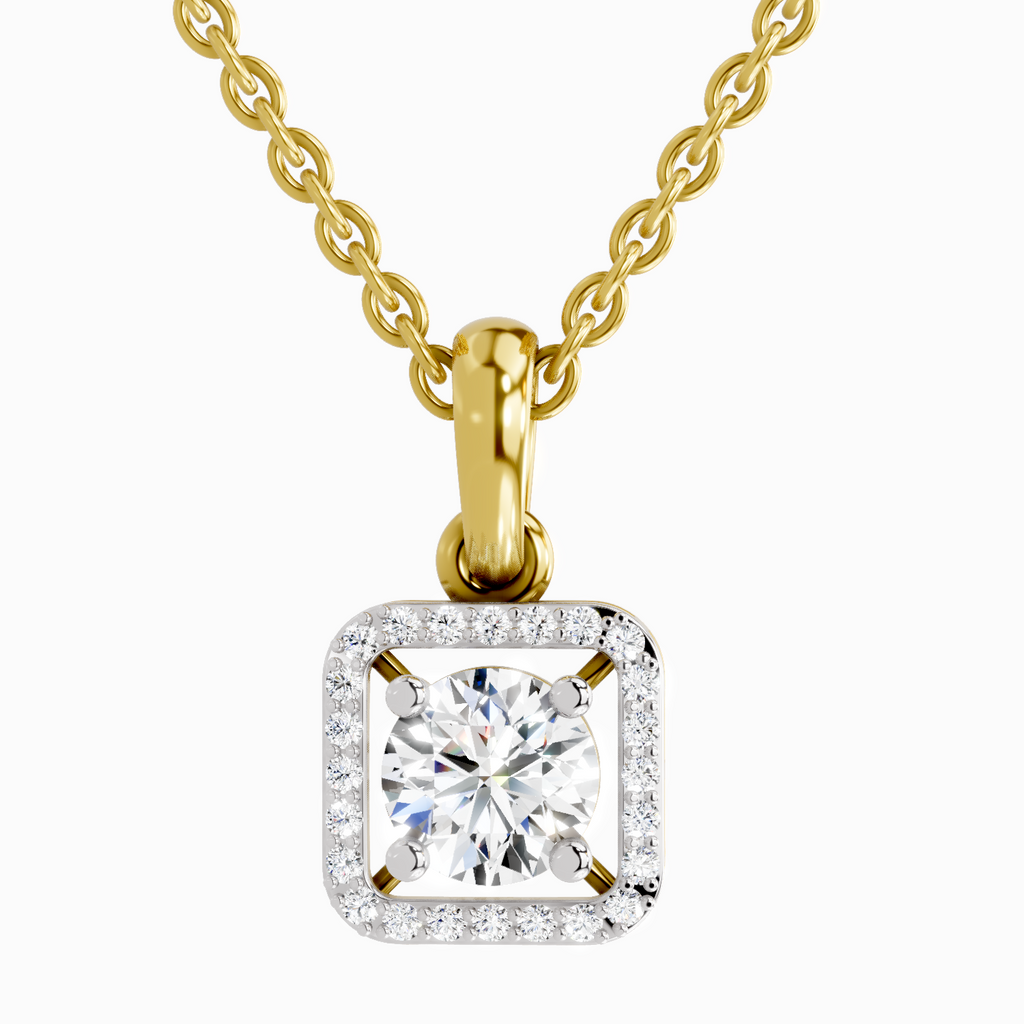 0.99 Carat Round Halo Square Pendant 14K