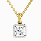 0.99 Carat Round Halo Square Pendant 14K