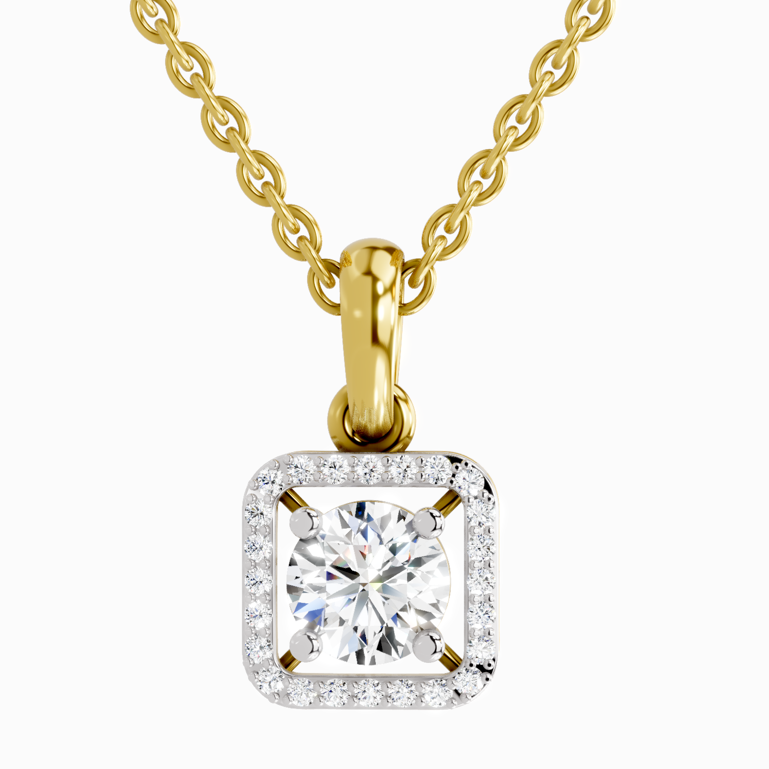 0.99 Carat Round Halo Square Pendant 14K
