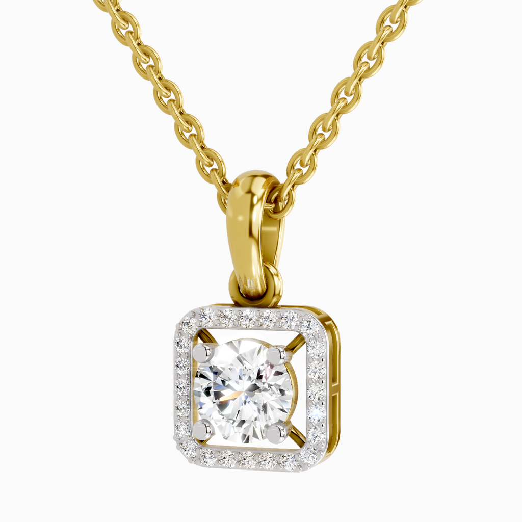 0.99 Carat Round Halo Square Pendant 14K
