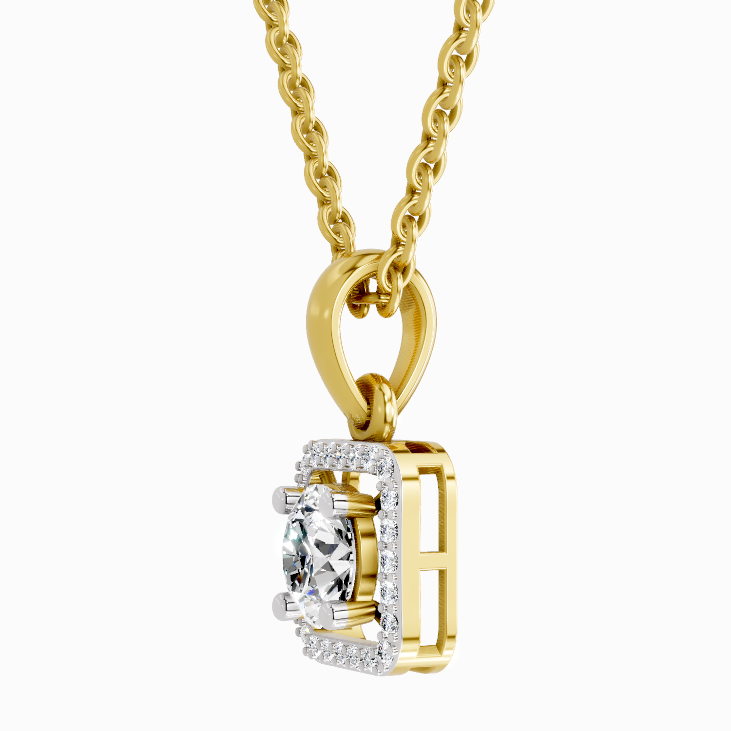 0.99 Carat Round Halo Square Pendant 14K