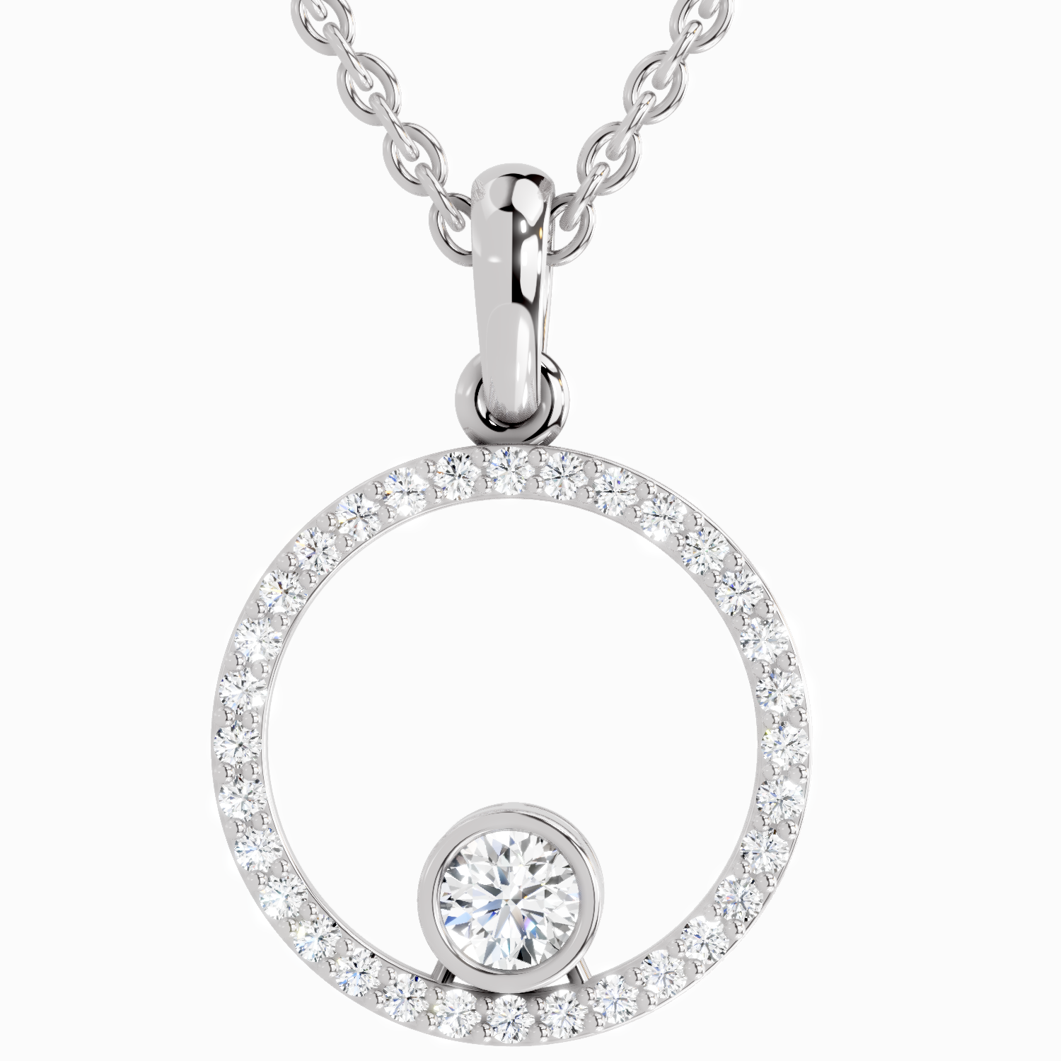 0.77 Carat Round Circle Pendant 14K - White Gold