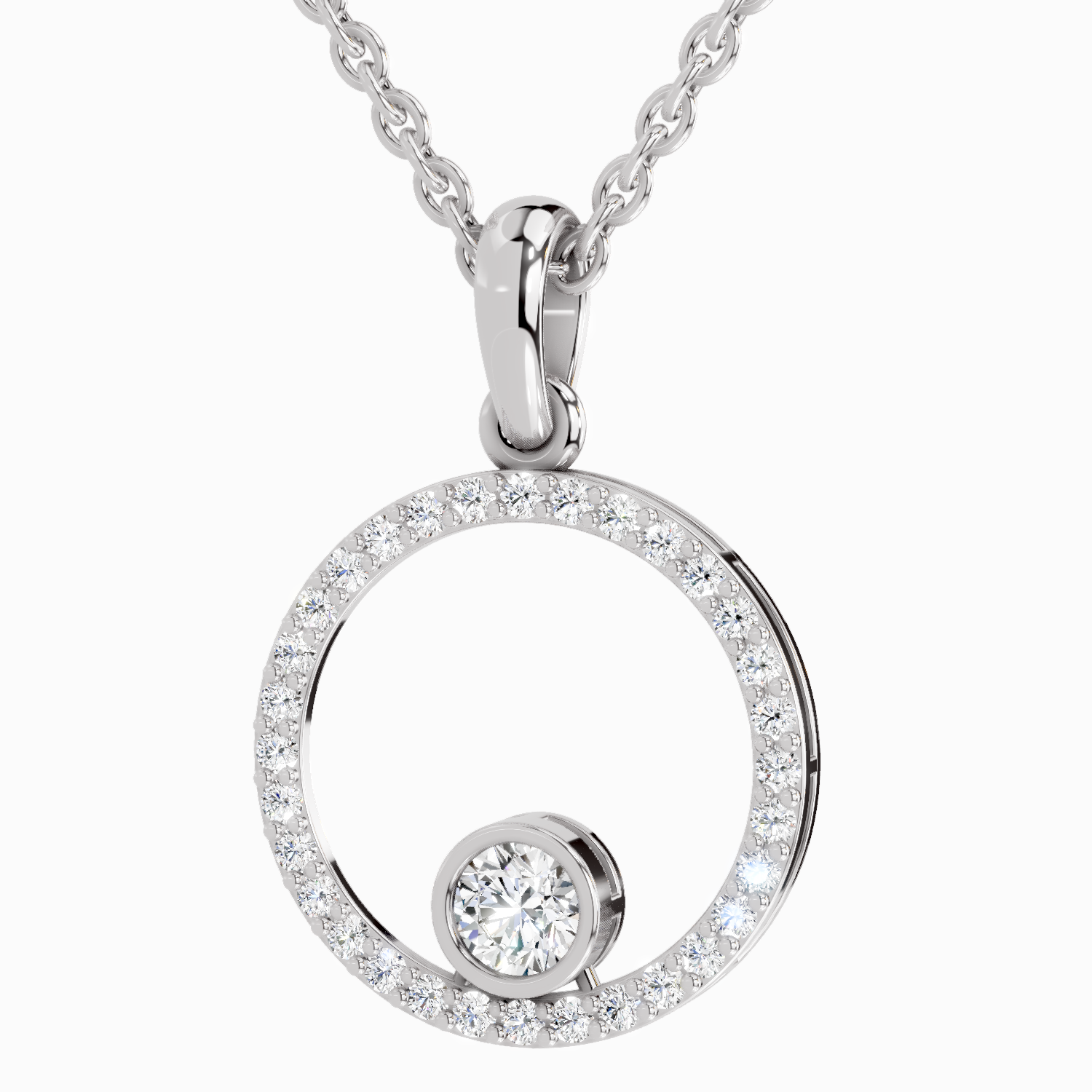 0.77 Carat Round Circle Pendant 14K - White Gold