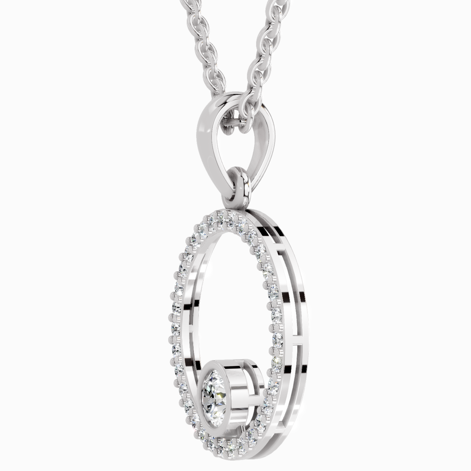 0.77 Carat Round Circle Pendant 14K - White Gold