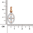 Rose gold oval pendant with a marquise-cut center stone and pavé diamond double halo, shown next to a centimeter ruler for scale on a white background.