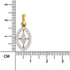 A yellow gold pendant with a marquise-cut center stone and surrounding pavé-set stones, shown next to a centimeter ruler for scale on a white background.