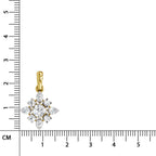Yellow gold floral diamond pendant featuring a sparkling round-cut centre stone surrounded by marquise and pear-shaped diamonds, displayed against a white background with a centimetre ruler for size reference.