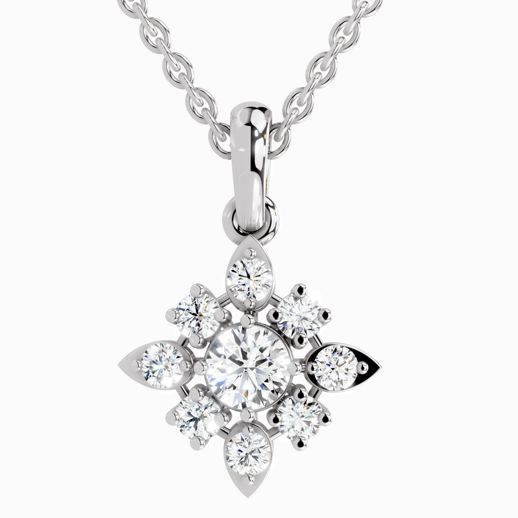 1.12 Carat Round Flower Pendant 14K - White Gold