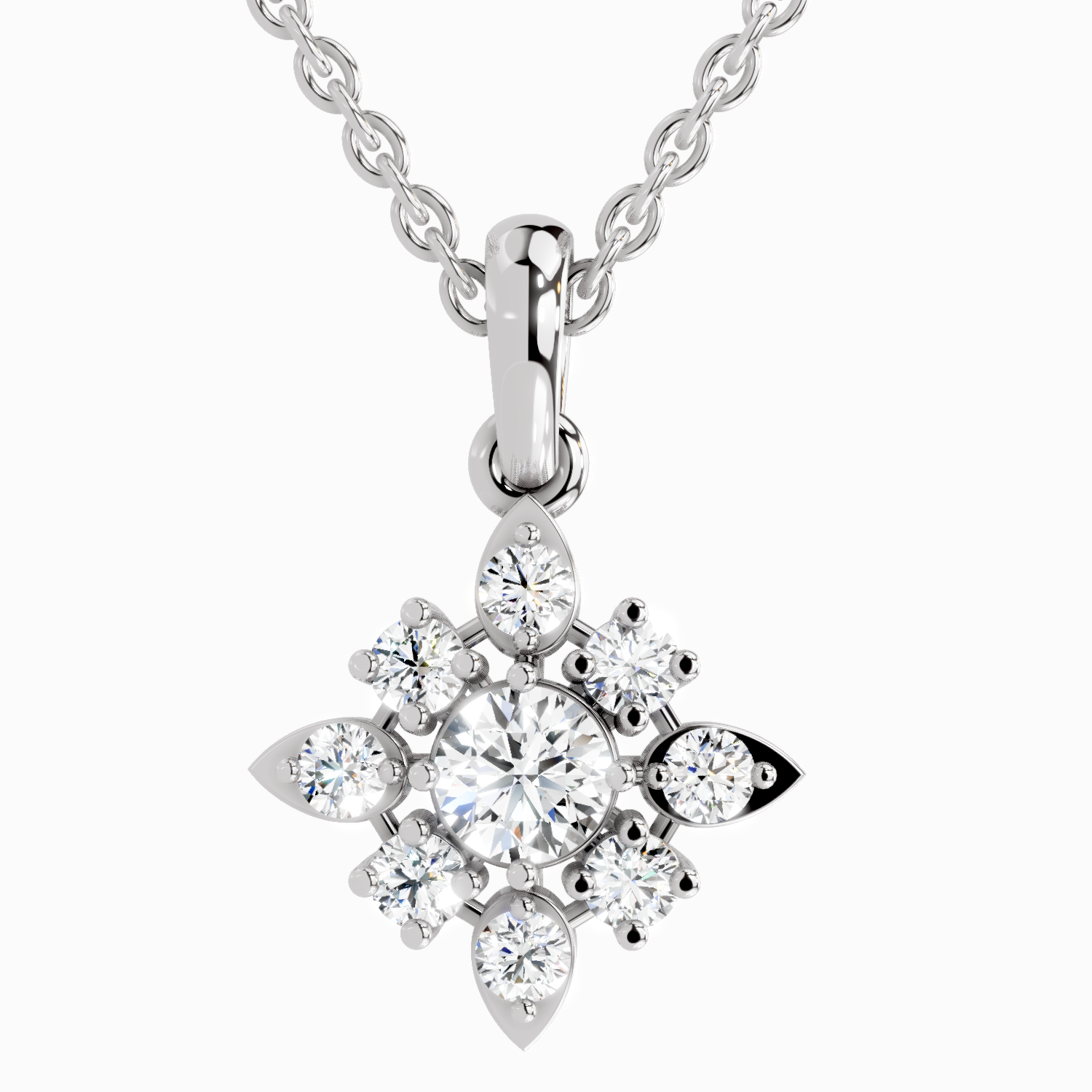 1.12 Carat Round Flower Pendant 14K - White Gold
