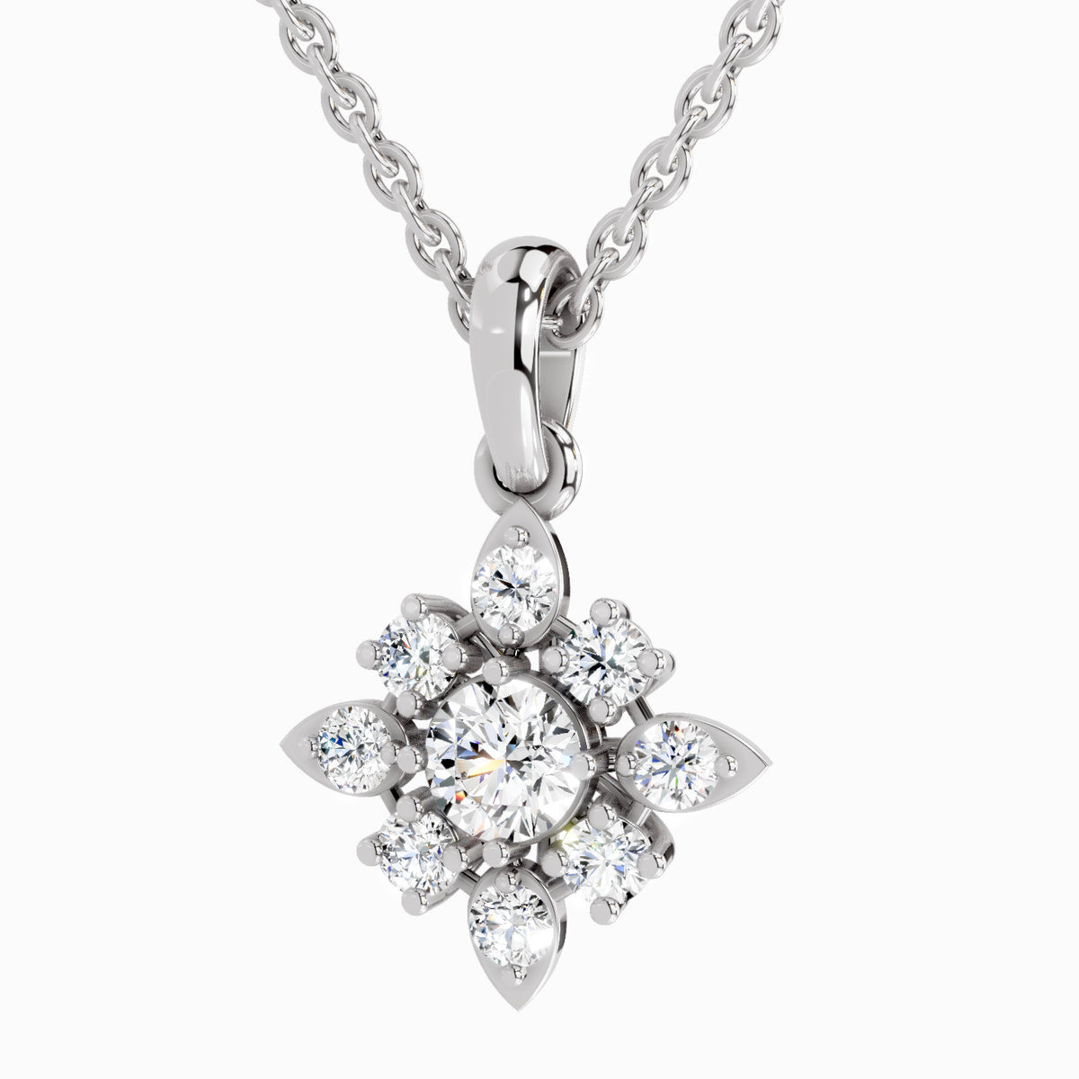 Diamond pendant necklace on a white background