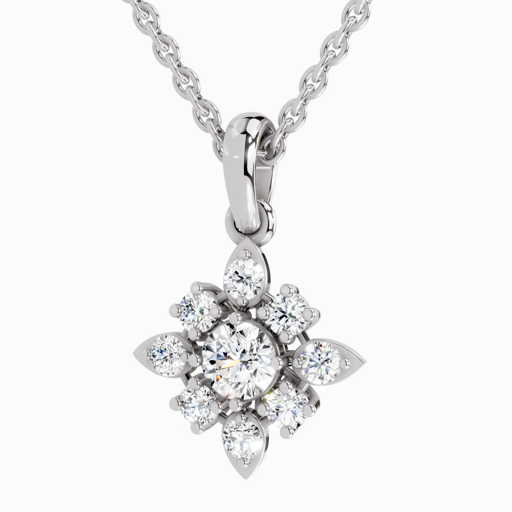 1.12 Carat Round Flower Pendant 14K - White Gold