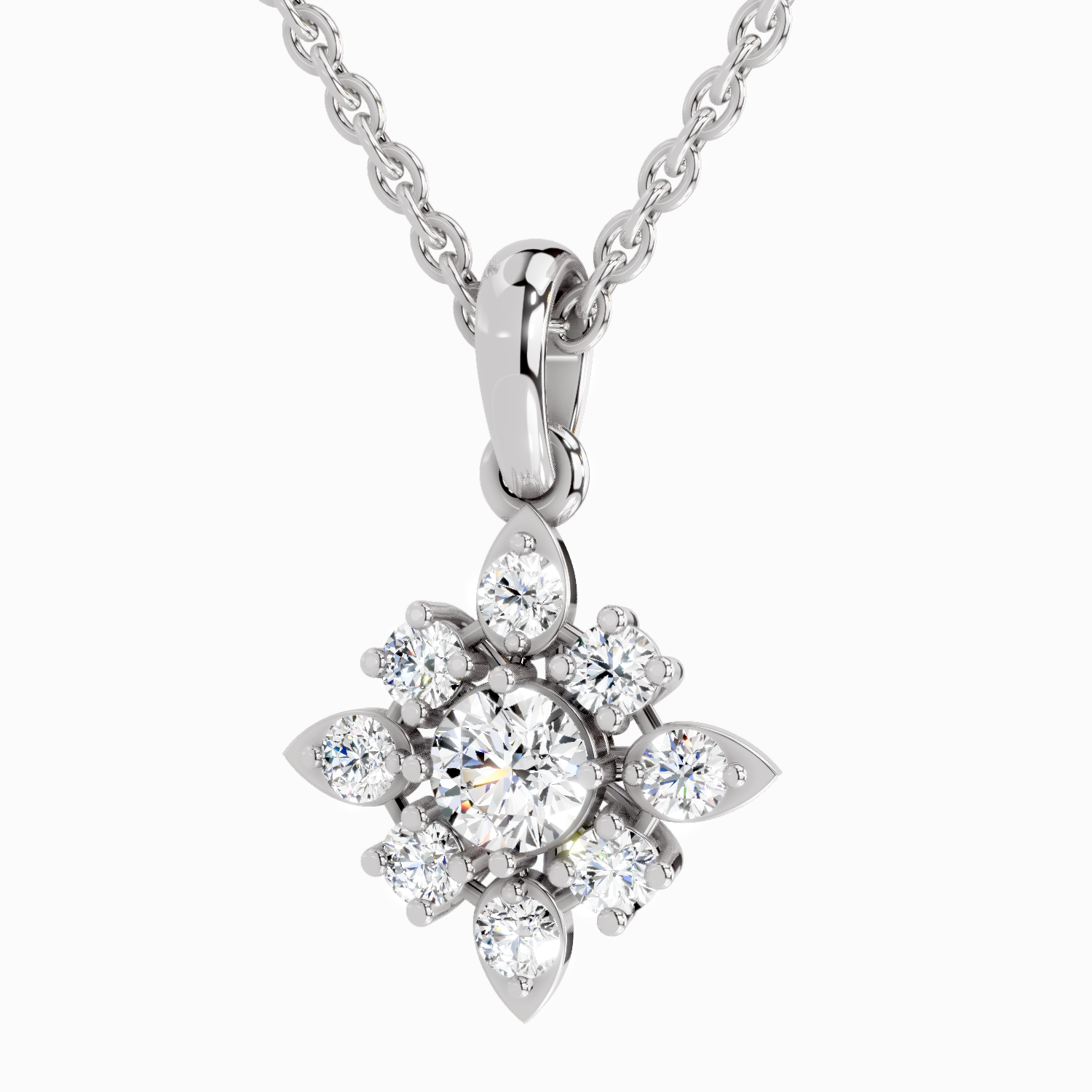 1.12 Carat Round Flower Pendant 14K - White Gold
