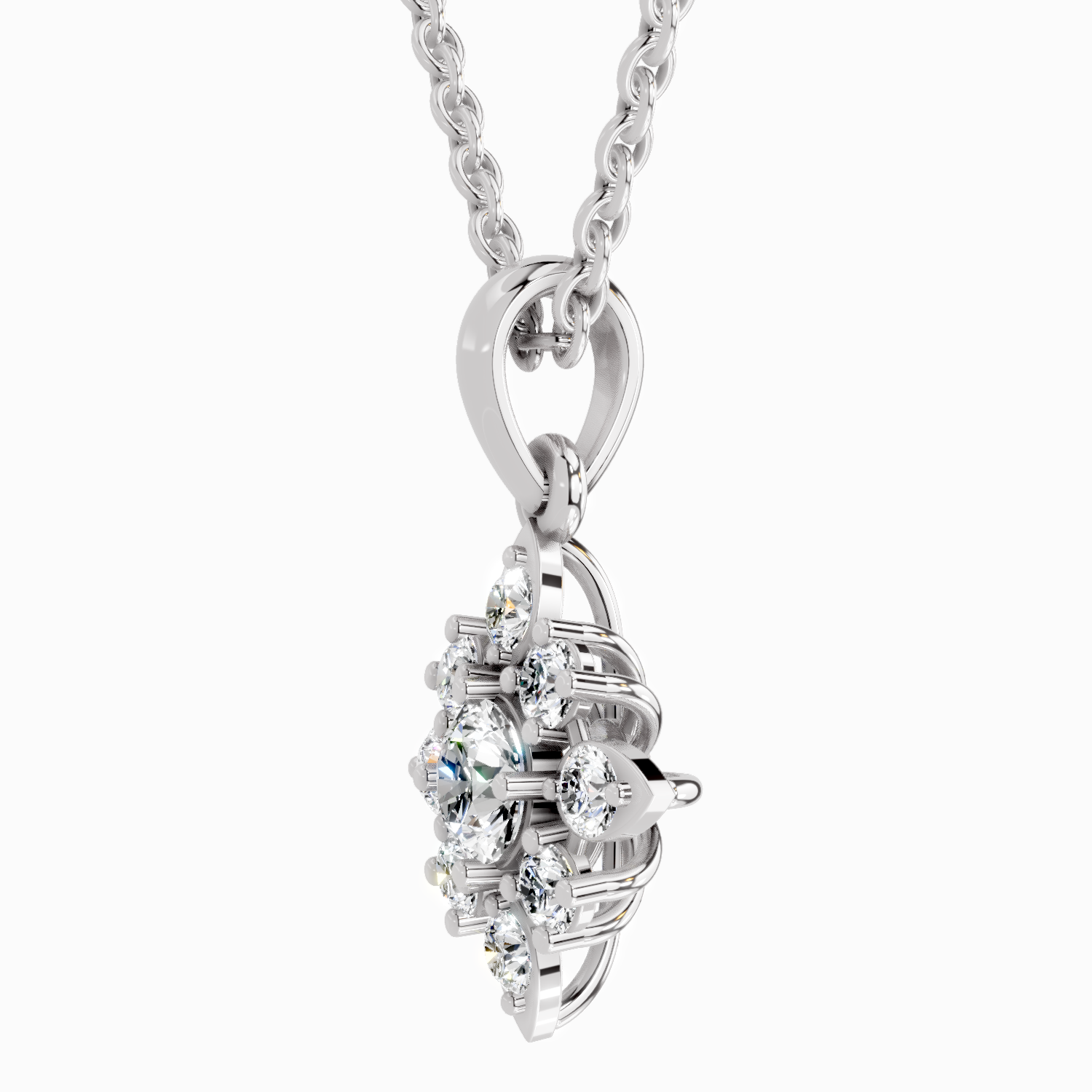 1.12 Carat Round Flower Pendant 14K - White Gold
