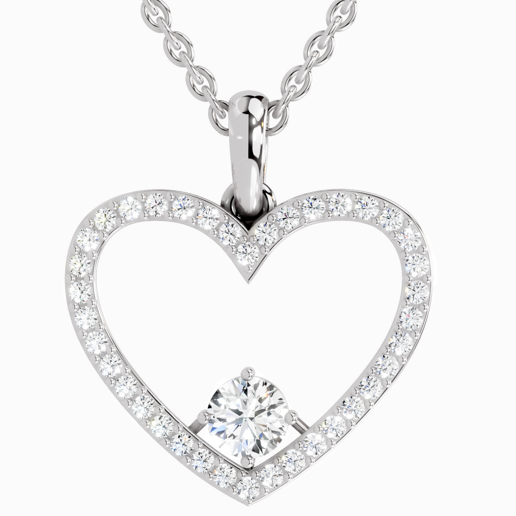 0.92 Carat Heart Shape Pendant 14K - White Gold
