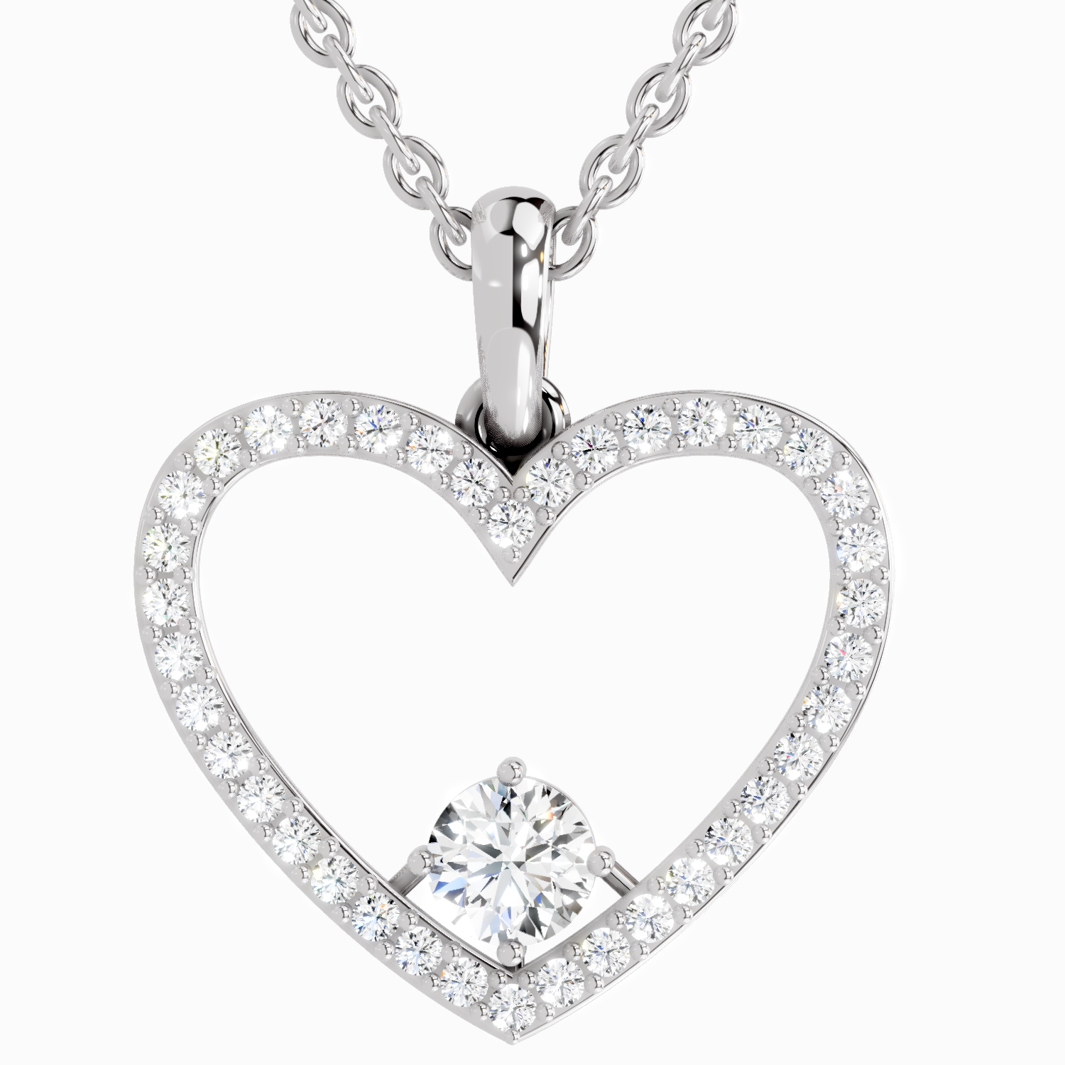 0.92 Carat Heart Shape Pendant 14K - White Gold
