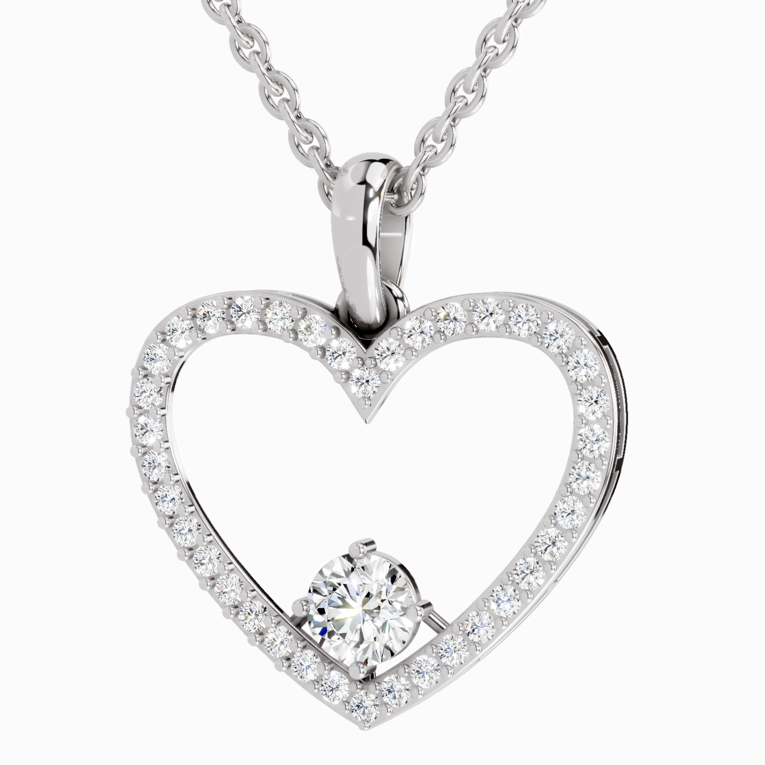 0.92 Carat Heart Shape Pendant 14K - White Gold