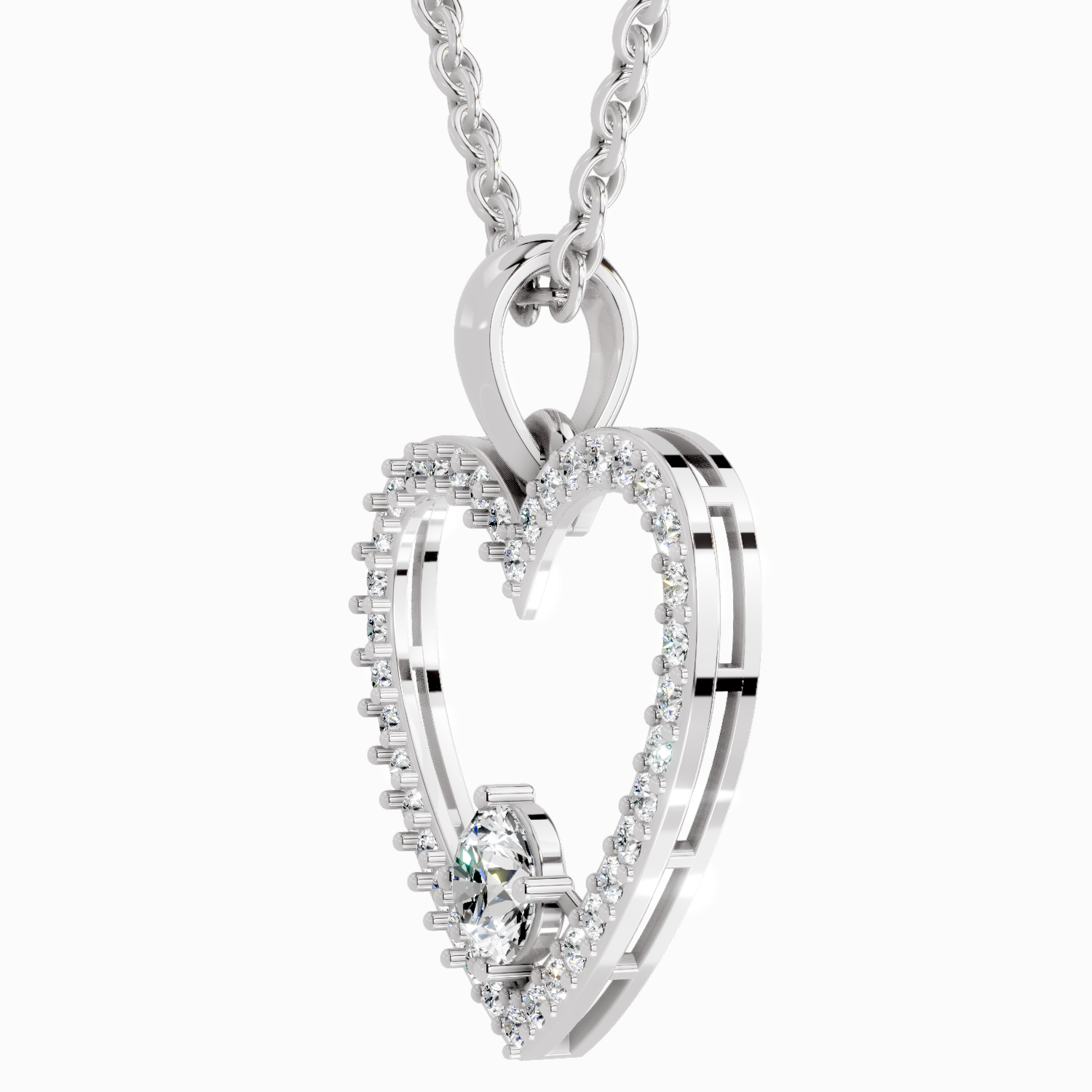 0.92 Carat Heart Shape Pendant 14K - White Gold