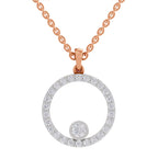 Rose gold necklace with a silver circular pendant on a white background